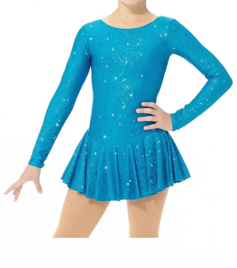 NEW MONDOR shimmer pattern long sleeve skate dress in blue peony
